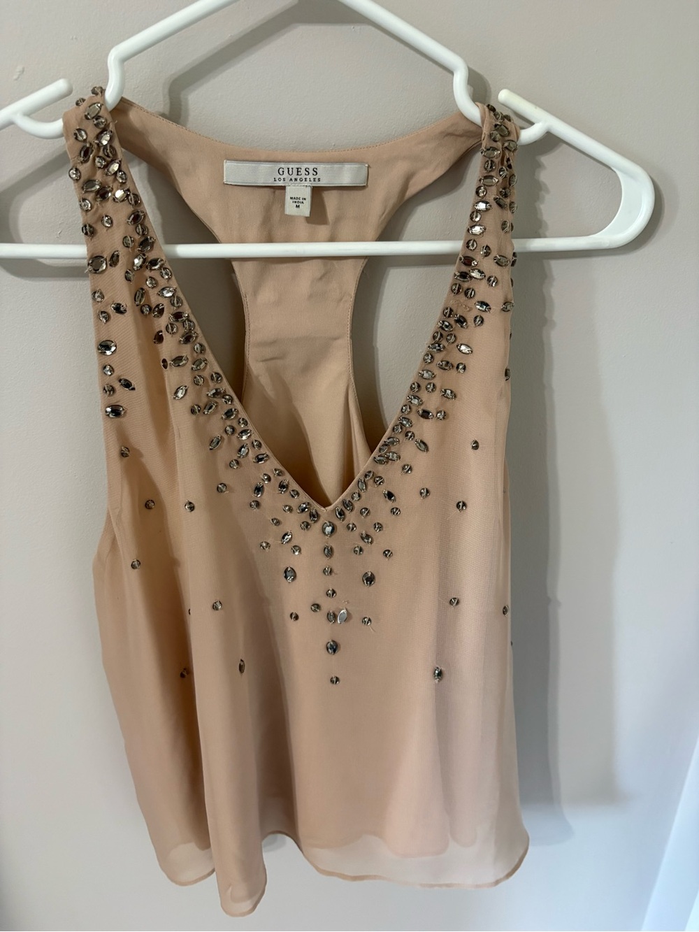 GUESS Nude Beaded Backless Evening Top